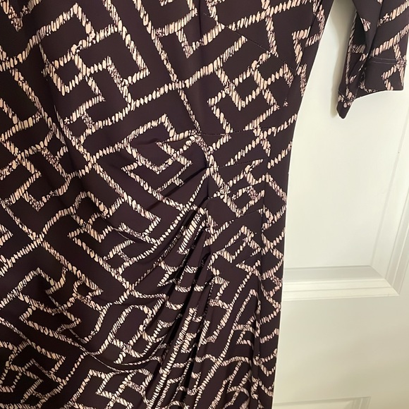 Dark Purple and Cream Patterned Dress, Size 6 - Picture 3 of 4